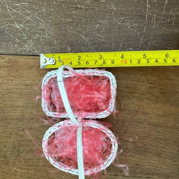 Set of two MINIATURE Woven Wicker Painted Easter Baskets Pink Grass Decor - Picture 3 of 9